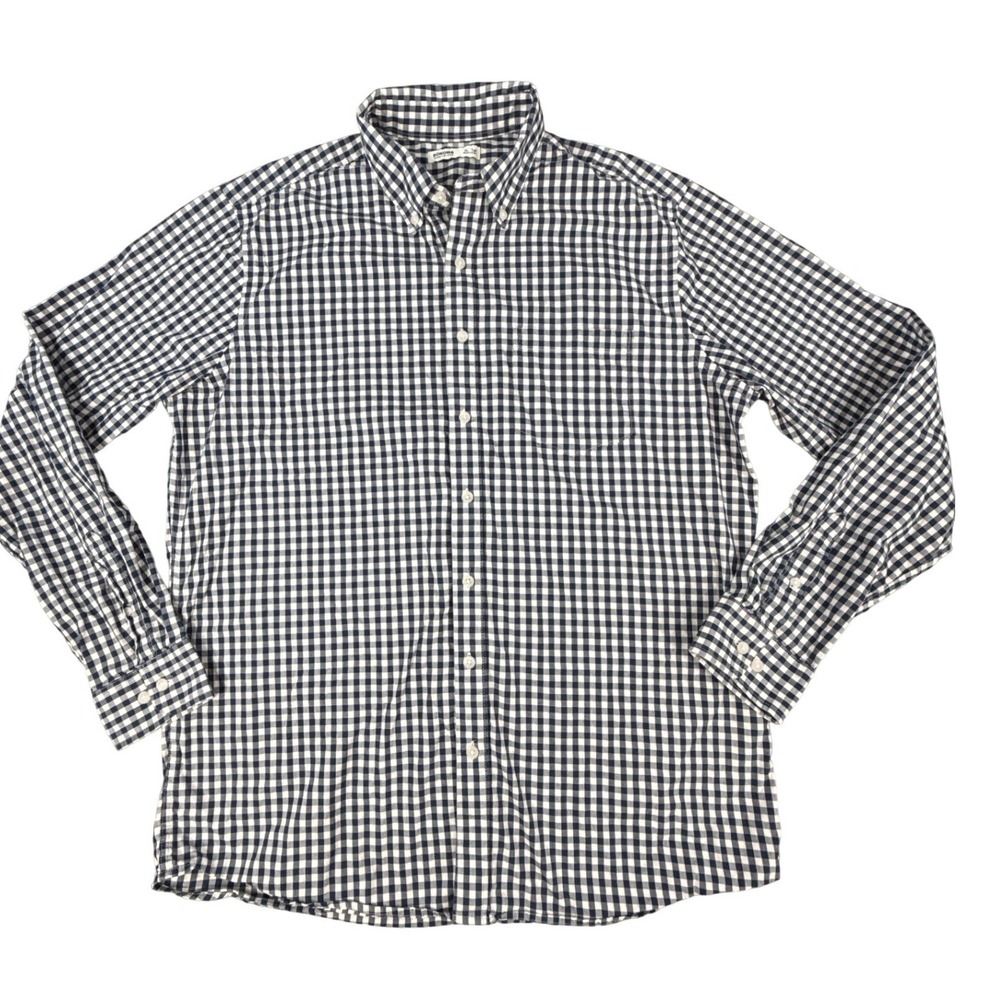 Sonoma Mens XL Tall Gingham Button Down Shirt Navy Blue White Plaid Check